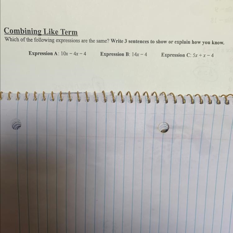 Combining Like Term Which of the following expressions are the same? Write 3 sentences-example-1