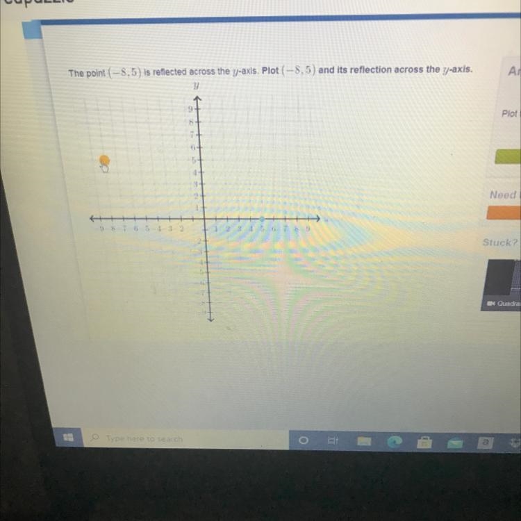 Where will the reflection of A over the y- axis be? Quadrant Duadrant Quadrant V Duadrant-example-1