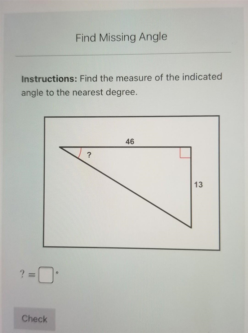 HELP PLEASE SO I CAN MOVE ON find the measure of the indicated angle to the nearest-example-1