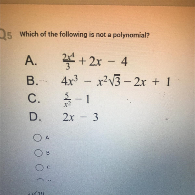 Which of the following is not a polynomial-example-1