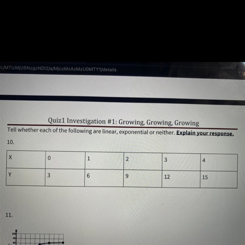 Tell weather each of the following are linear, exponential or neither-example-1