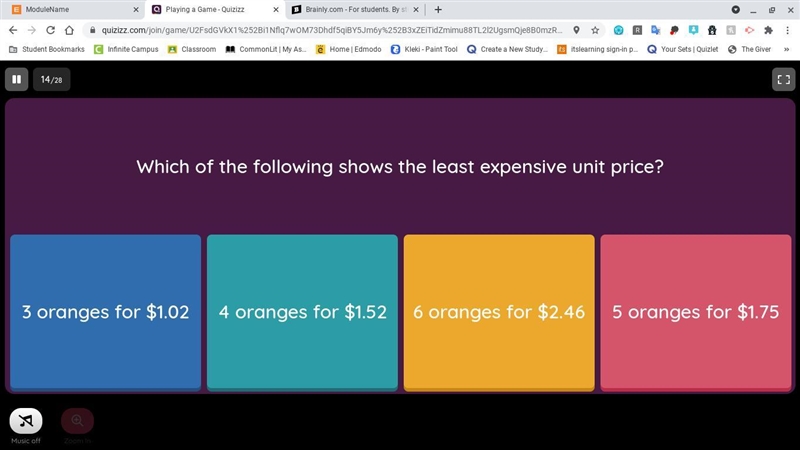 Which of the following shows the least expensive unit price?-example-1