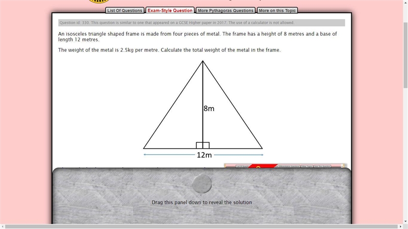 An isosceles triangle shaped frame is made from four pieces of metal. The frame has-example-1