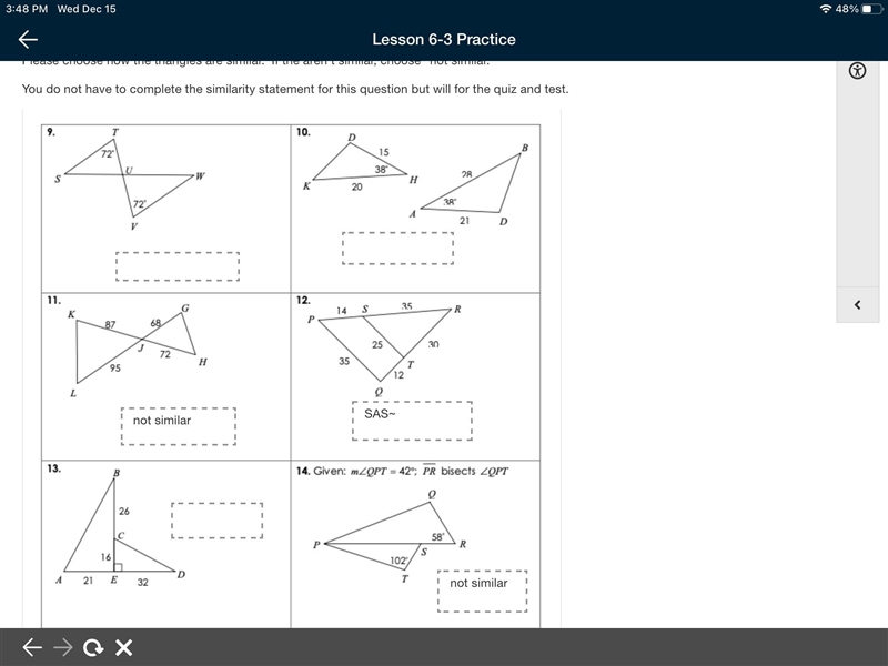 Determine whether the triangles are similar by AA-, SSS-, SAS-, or not similar?-example-2