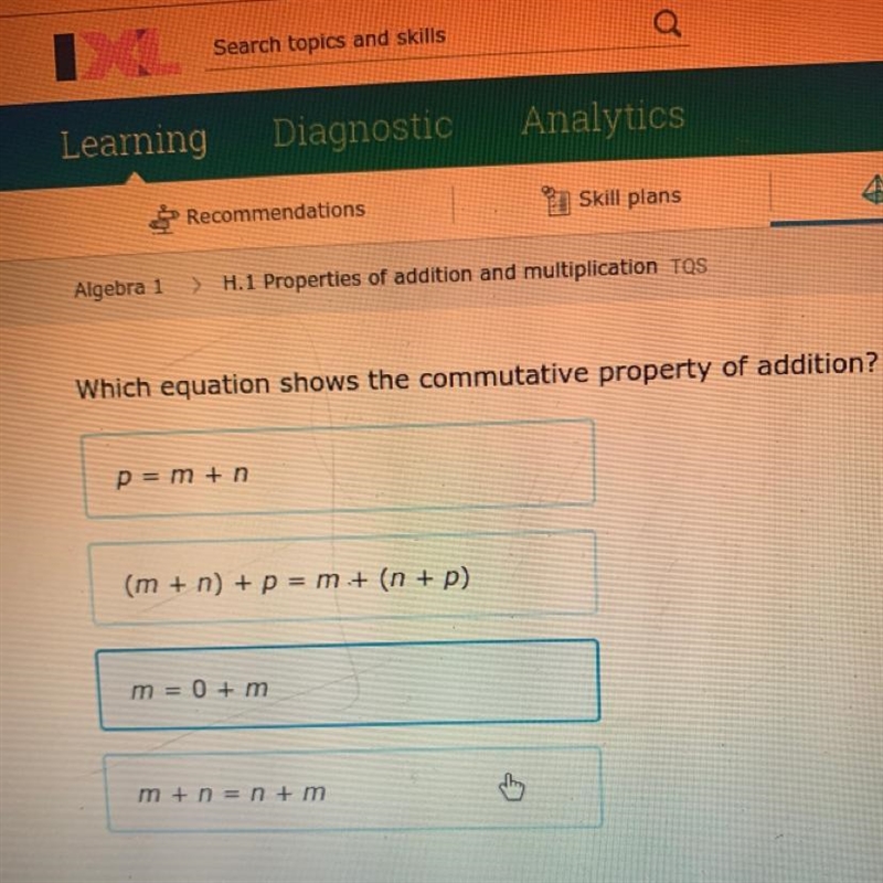 Which equation shows the commutative property of addition?-example-1