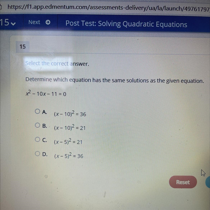 Determine which equation has the same solutions as the given equation. x – 10k- 11=0 O-example-1