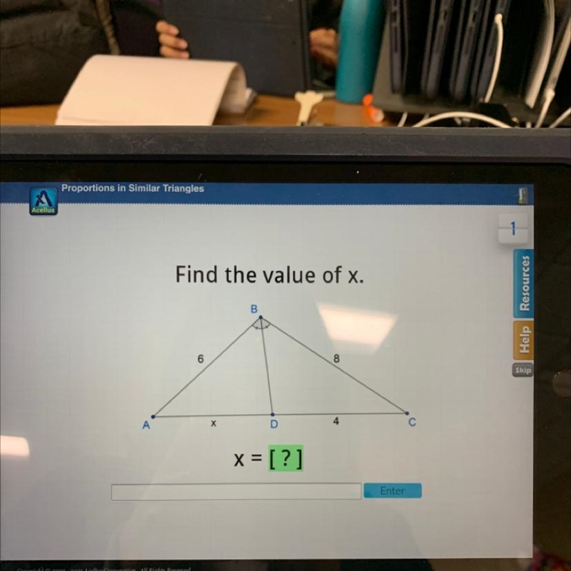 Find the valu B 6 8 A Х D 4 С x = [?]-example-1