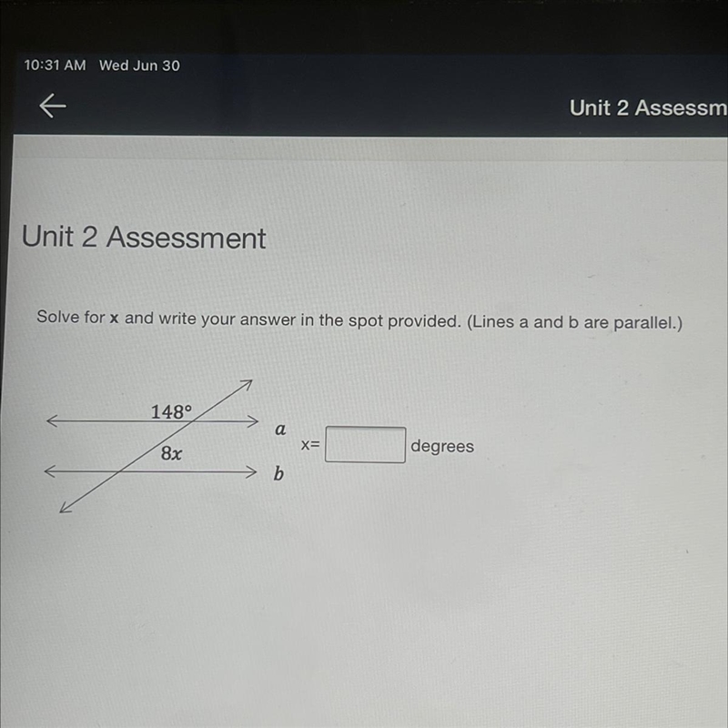 What is X if line a and b are parallel-example-1