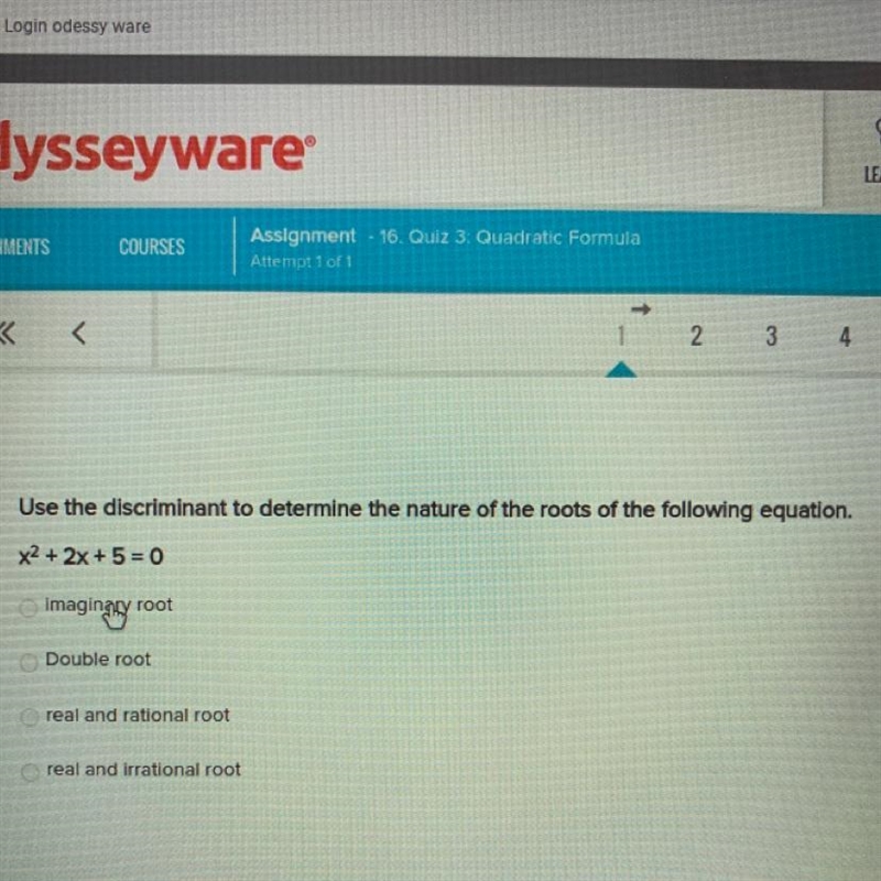 Use the discriminant to determine the nature of the roots of the following equation-example-1