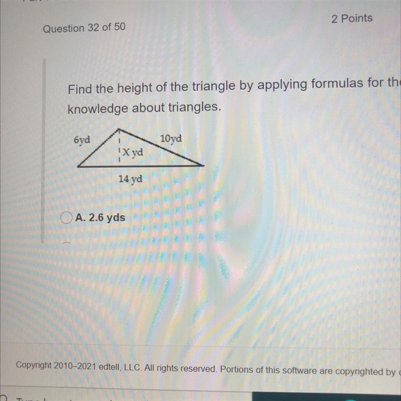 Find the height of the triangle-example-1