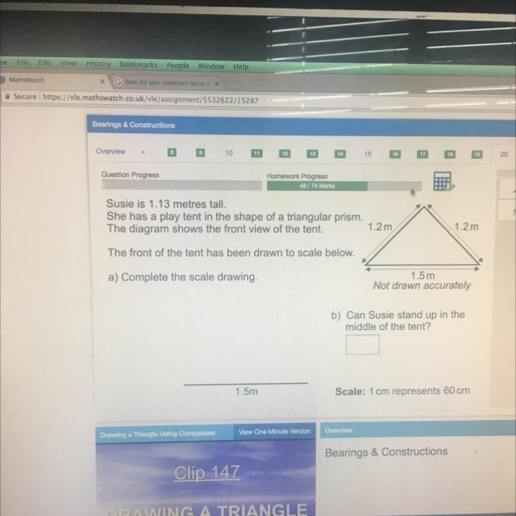 1.2 m 1.2 m Susie is 1.13 metres tall She has a play tent in the shape of a triangular-example-1