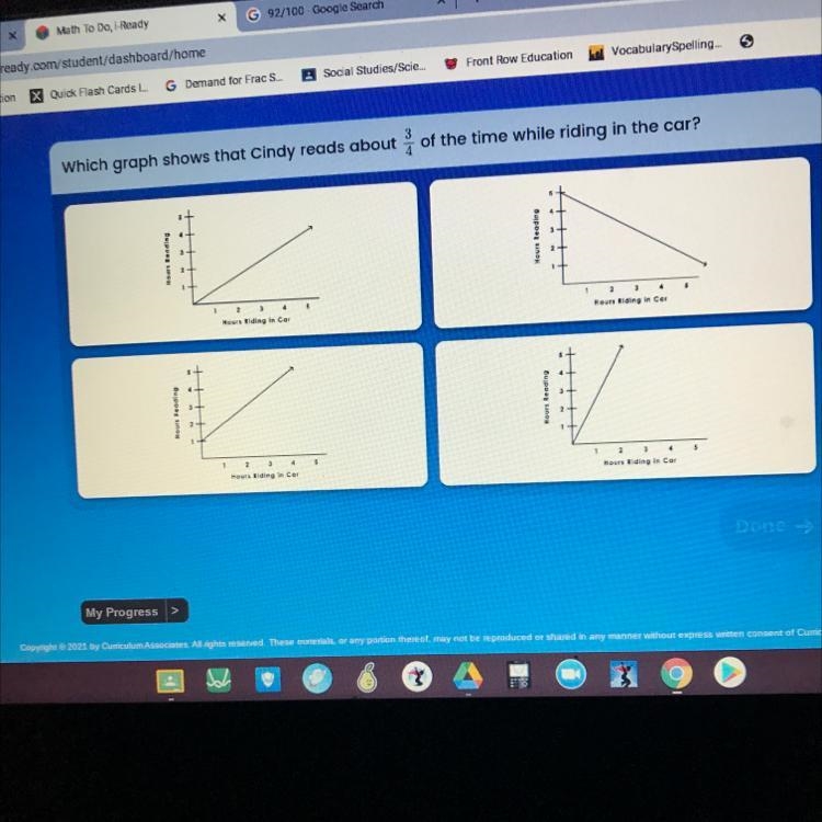 3 Which graph shows that Cindy reads about 4 of the time while riding in the car? DIPO-example-1