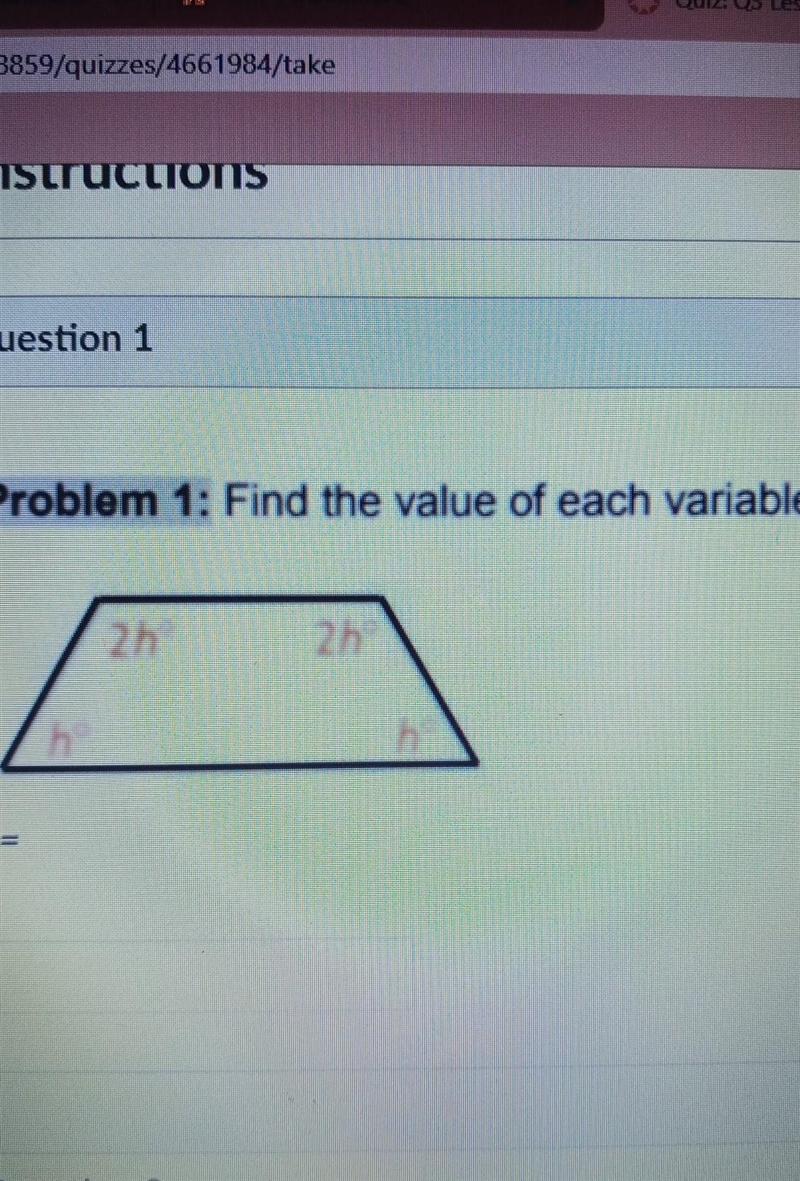 Problem 1= Find the value of each variable. ​-example-1