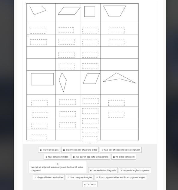 Quadrilateral Properties Match the properties to the shape. Properties may be used-example-1