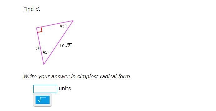 PLEASE HELP ME thank you answer needs to be in simplest radical form find d-example-1