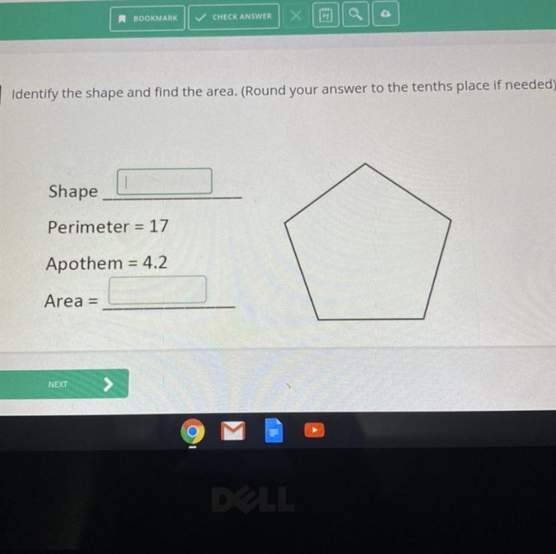 1 Identify the shape and find the area. (Round your answer to the tenths place if-example-1