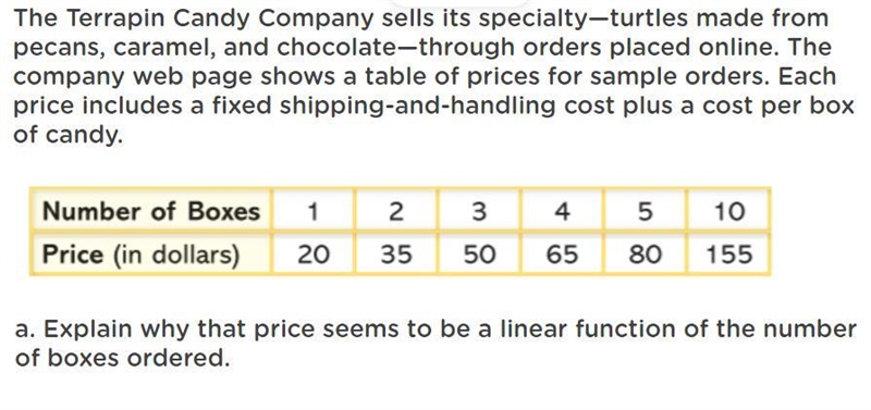 Explain why that price seems to be a linear function of the number of boxes ordered-example-1