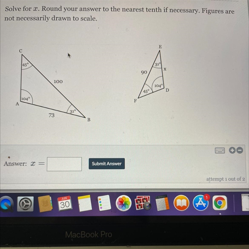 Solve for x. Round to the nearest tenth. Please asap.-example-1