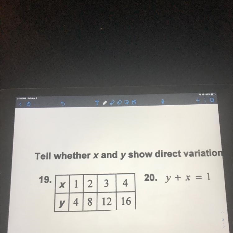 25 POINTS- NEED ASAP. Tell whether x and y show direct variation. Explain your reasoning-example-1