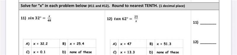 Hi can someone help me with Qs 11 & 12 or the one you know pls ! - Solve for “x-example-1