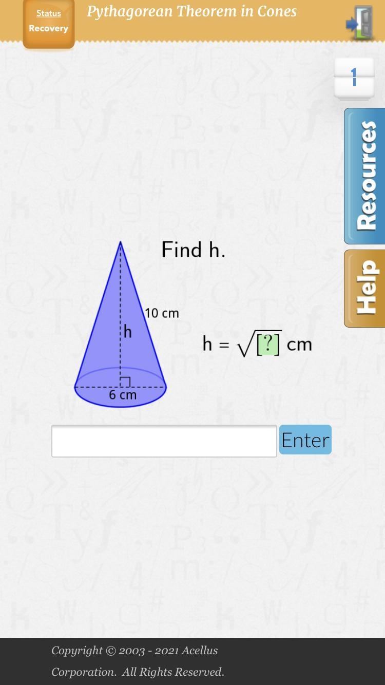 Find h. 10 cm h h = ✓ [?] cm .... 6 cm ​-example-1