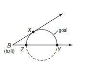 10. RECREATION In a game of kickball, Rickie has to kick the ball through a semicircular-example-1