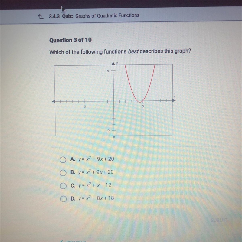 Question 3 of 10 Which of the following functions best describes this graph? 6 -5 O-example-1