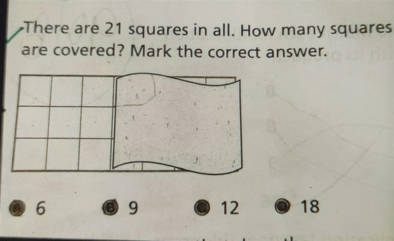 PLEASE HELP ME!!! There are 21 squares in all. How many squares are covered? Mark-example-1