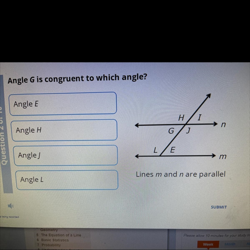 Angle G is congruent to which angle?-example-1