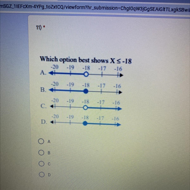 Which option best shows X < -18-example-1