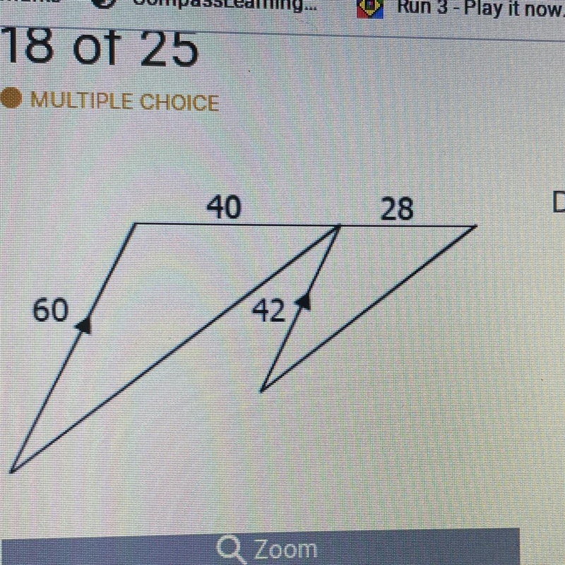 Determine how the triangles are similar, if possible. A: SAS B: AA C:Not similar D-example-1