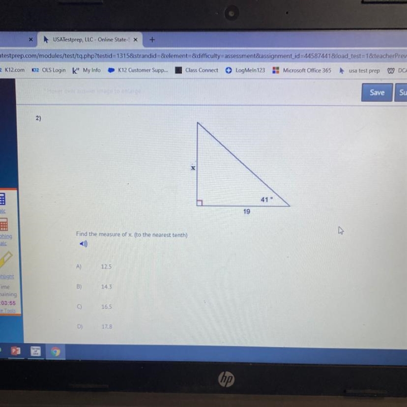 Find the measure of x. (to the nearest tenth)-example-1