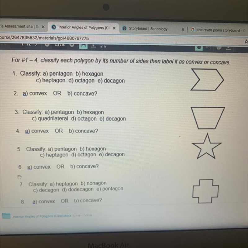 For #1 - 4, classify each polygon by its number of sides then label it as convex or-example-1