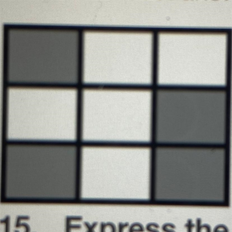 15. Express the shaded part of the picture as a fraction. A. 4/9 B. 5/9 c.9/4 D.9/5-example-1