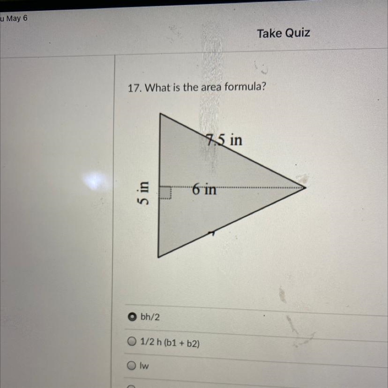 17. What is the area formula?-example-1