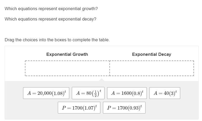 Which equations represent exponential growth? Which equations represent exponential-example-1