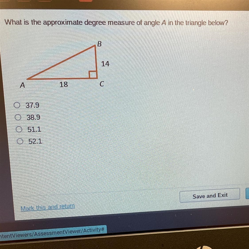 What is the measure of angle A in the triangle below? •30° •45° •60° •90°-example-1