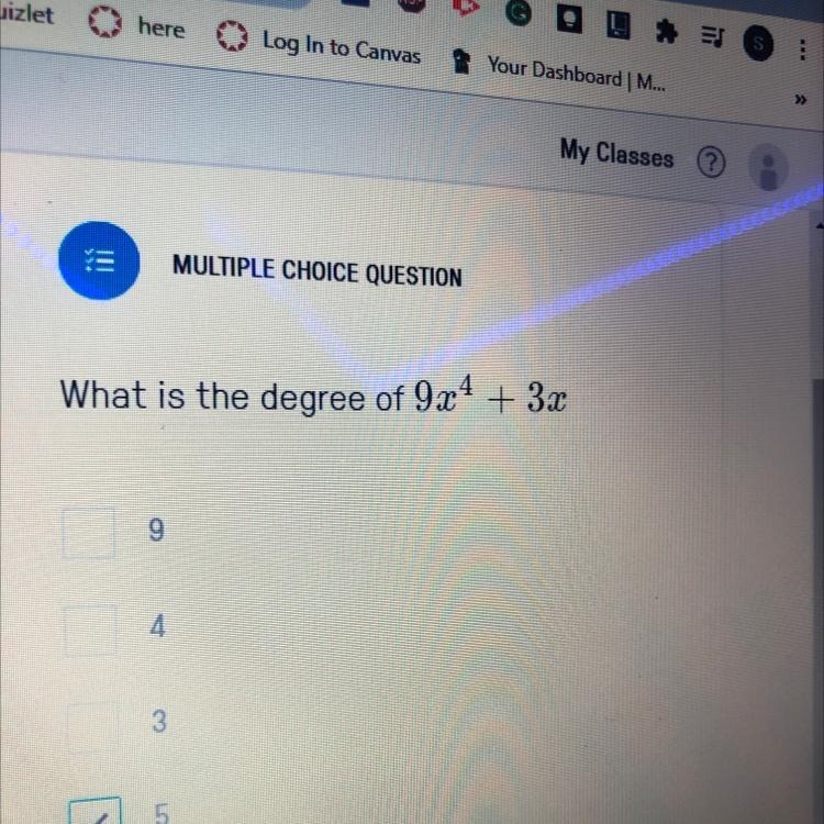 What is the degree of 9x^4 + 3x-example-1