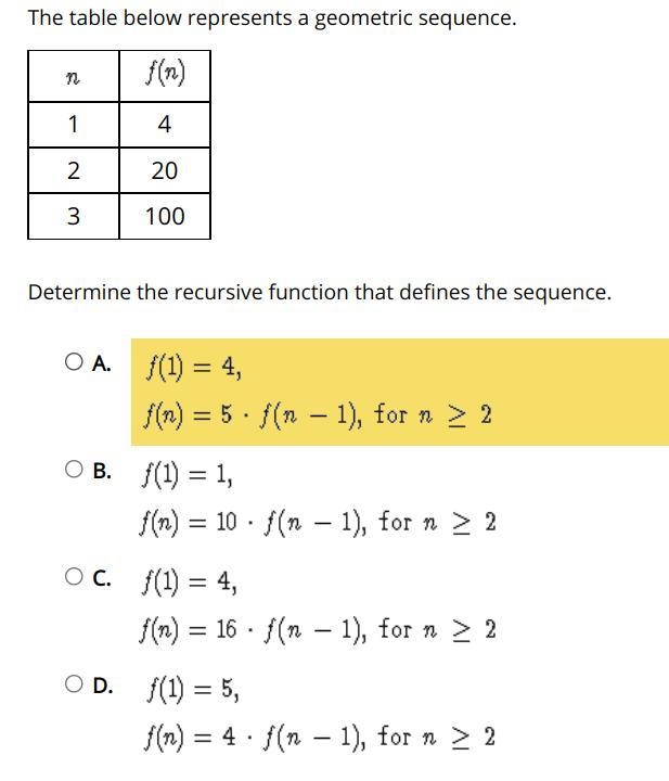 Plzzz Help! Determine the recursive function that defines the sequence.-example-1