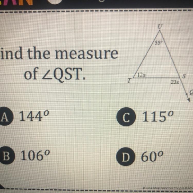 Find the measure of angle QST-example-1