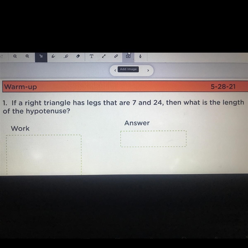 If a right triangle has legs that are 7 and 24 what is the length of the hypotenuse-example-1