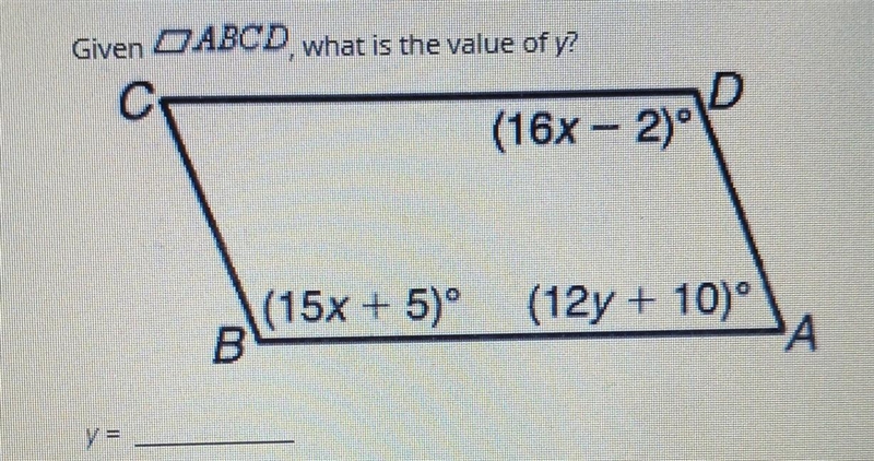 Given ABCD what is the value of y? ​-example-1