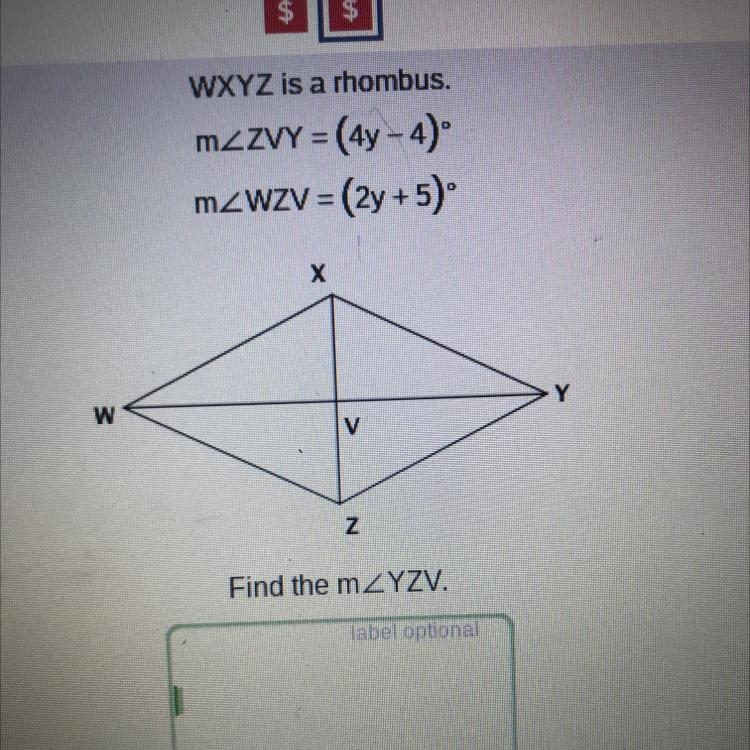 What is the measure of angle YZV-example-1