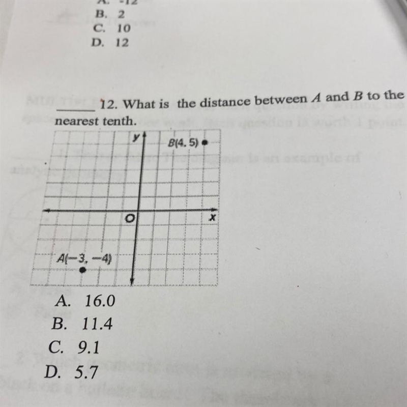 What is the distance between A(-3,-4)and B(4,5)to the nearest tenth?-example-1