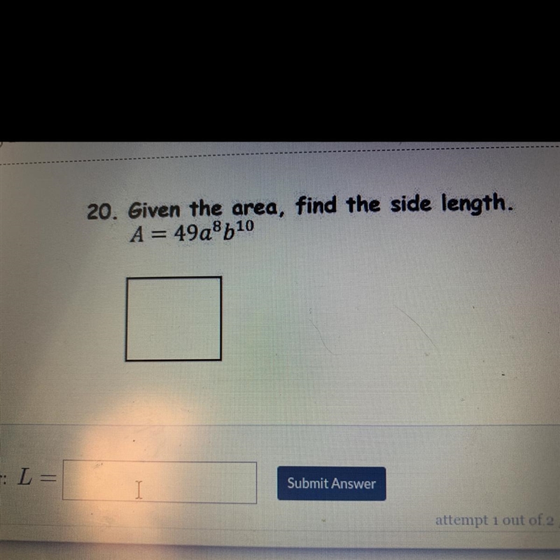 20. Given the area, find the side length.-example-1