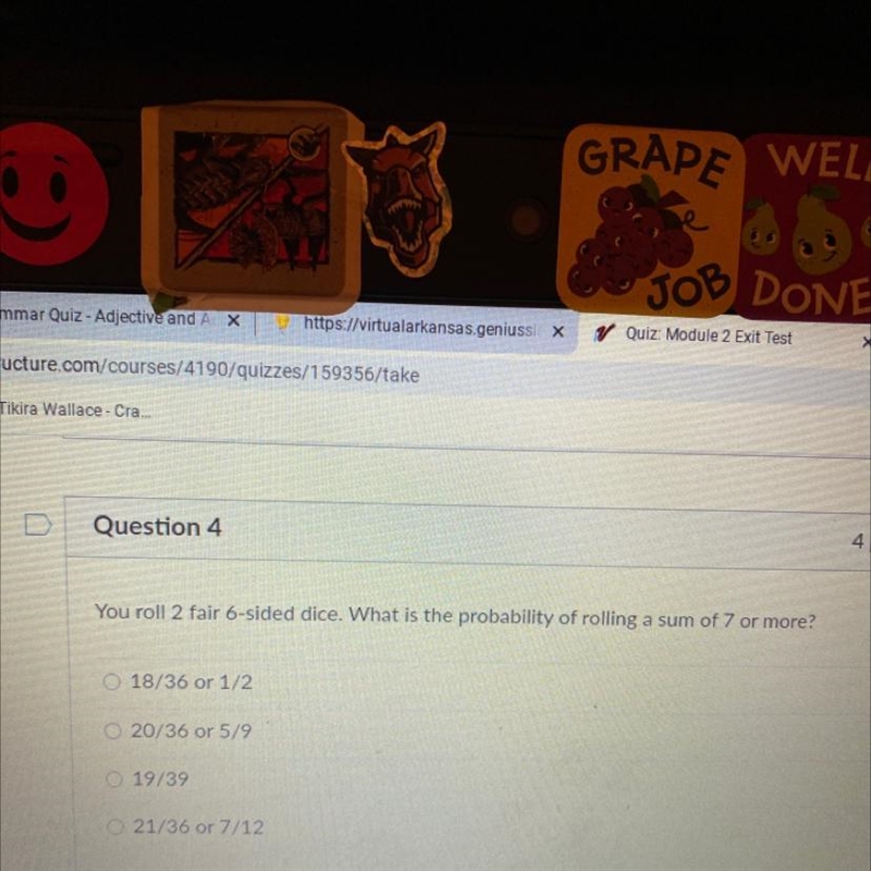 Question 4 4 pts You roll 2 fair 6-sided dice. What is the probability of rolling-example-1