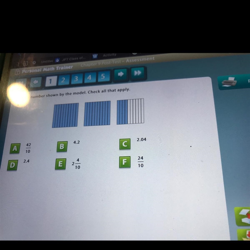 Select a number shown by the model . Check all that apply .-example-1