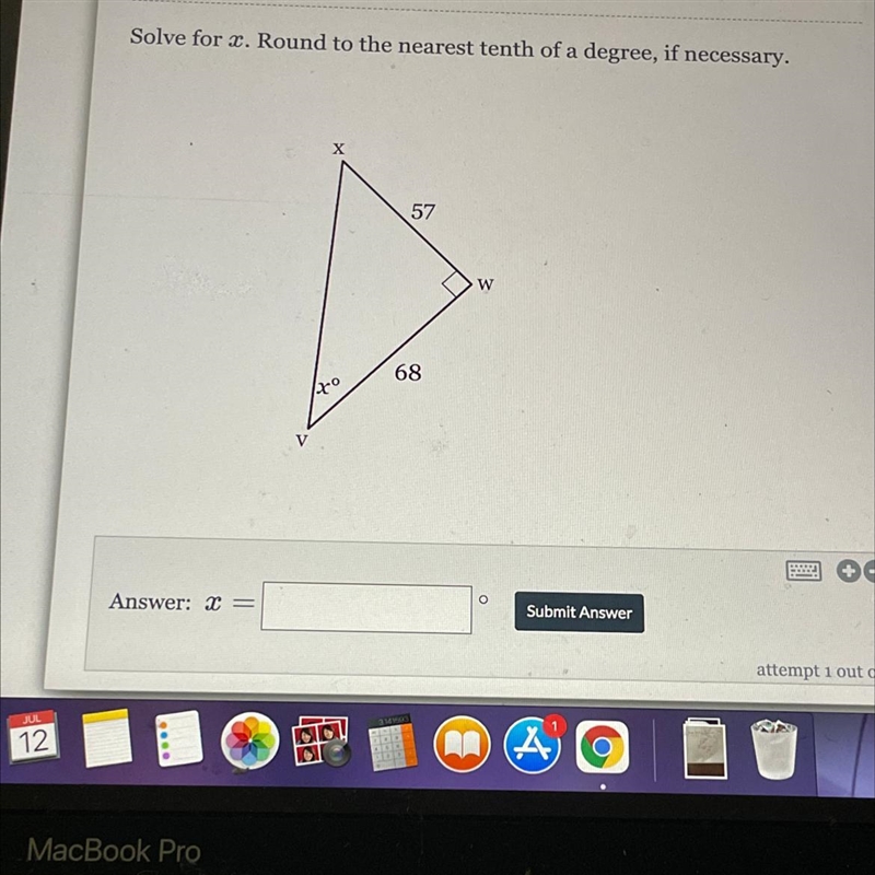 Solve for x. Round to the nearest tenth of a degree, if necessary.-example-1