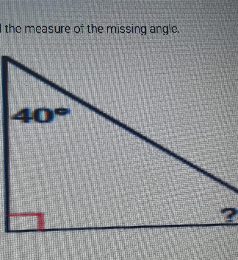 Find the measure of the missing angle. a. 90° b. 10° c. 130° d. 50° please help ​-example-1