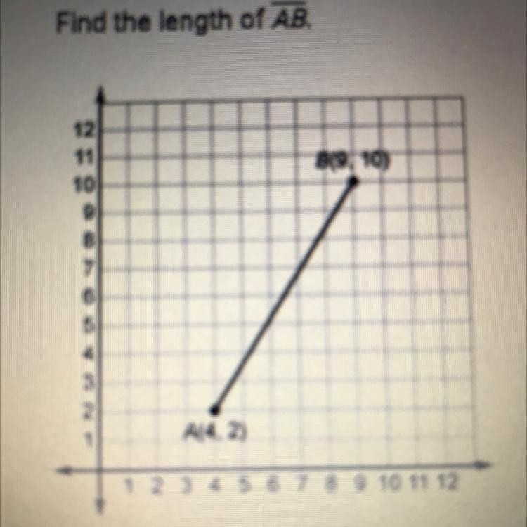 Find the length of ĀB. A. About 3.6 units B. 89 units C. 13 units D. About 9.4 units-example-1